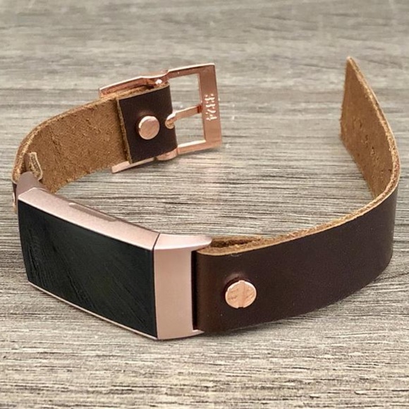 Dark Brown Rose Gold Fitbit Charge 4 Leather Band - Picture 2 of 8